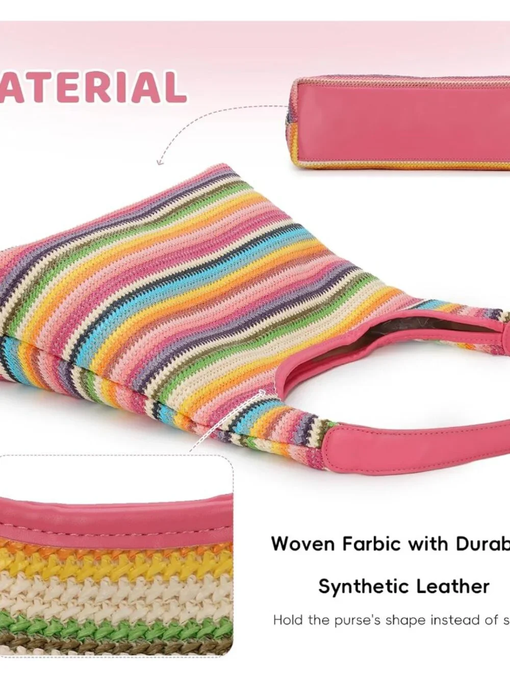 Stripe Beach Bag for Women Summer Woven Straw Tote Handbag | Colorful Woven Hipp